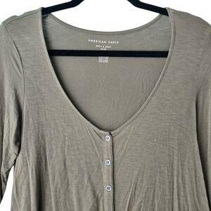 American Eagle Soft & Sexy Slub Henley Top Olive Green Long Sleeve Small